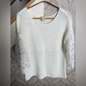 Chico’s sweater with lace sleeves